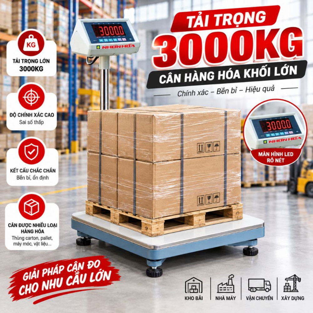 Cân bàn điện tử Nhơn Hòa 3000kg CBĐT-3000 - Hàng chính hãng