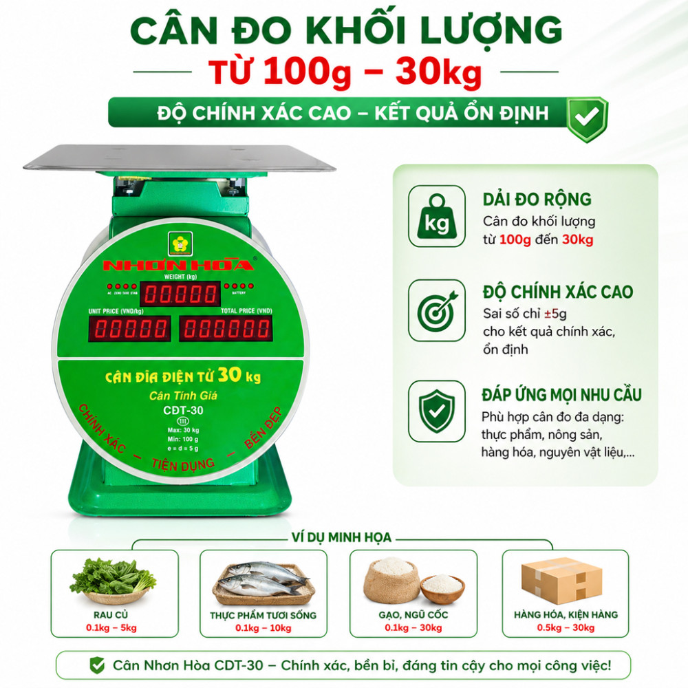 Cân bàn điện tử Nhơn Hòa 30kg CĐT-30 - Hàng chính hãng