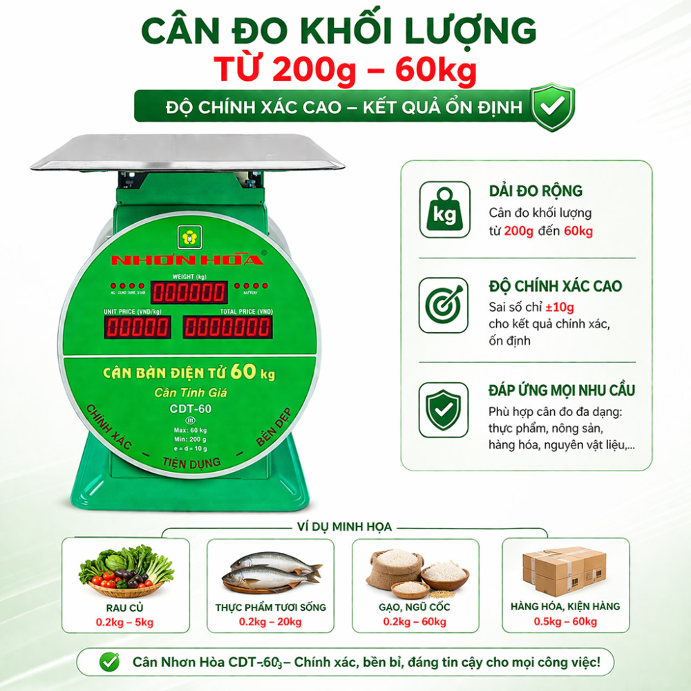 Cân điện tử Nhơn Hòa 60kg CĐT-60 - Hàng chính hãng