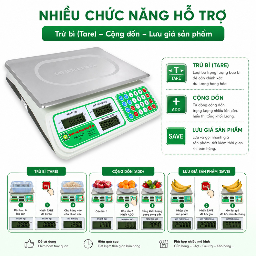  Cân điện tử Nhơn Hòa 30kg ACS-30 - Hàng chính hãng