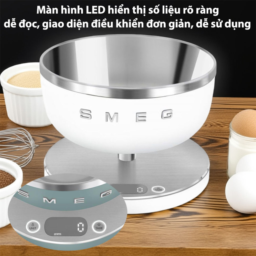 Cân tiểu ly nhà bếp điện tử Smeg KSC01 5Kg điều khiển điện tử, màn hình LED hiển thị 