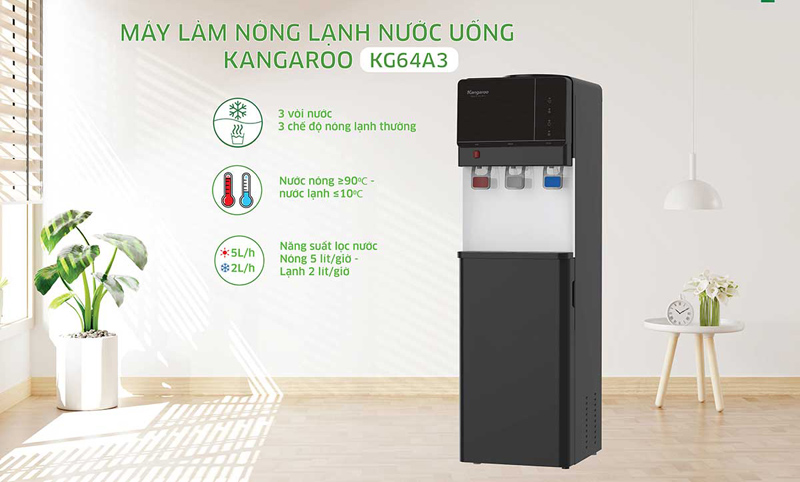 Máy có 3 vòi nước dành cho 3 chế độ nước khác nhau Nóng – Lạnh - Thường.