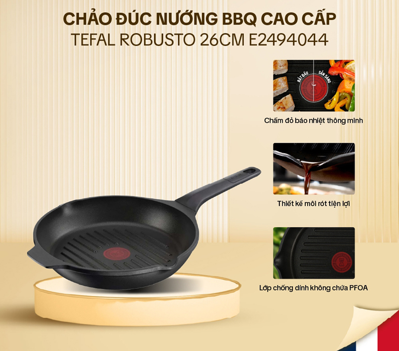 Chảo đúc cao cấp nướng, chiên Tefal Robusto E2494044