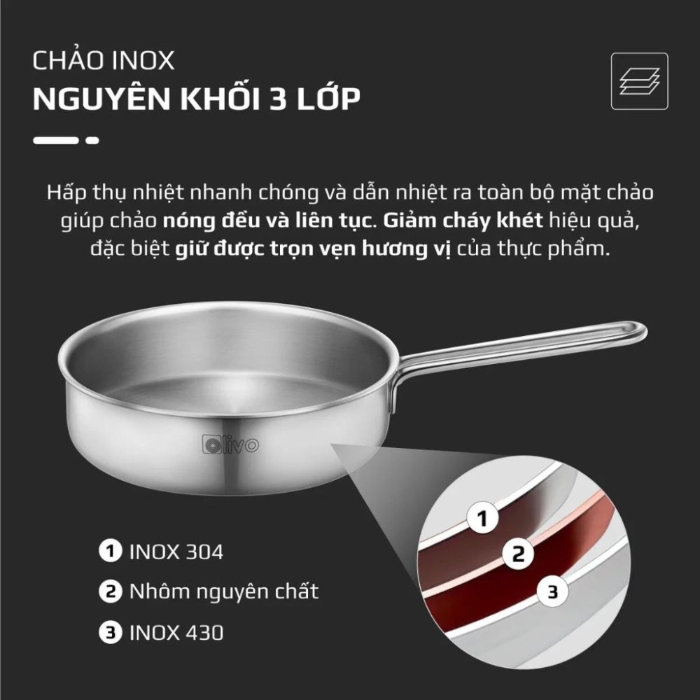 Chảo inox Olivo P2055 - Hàng chính hãng