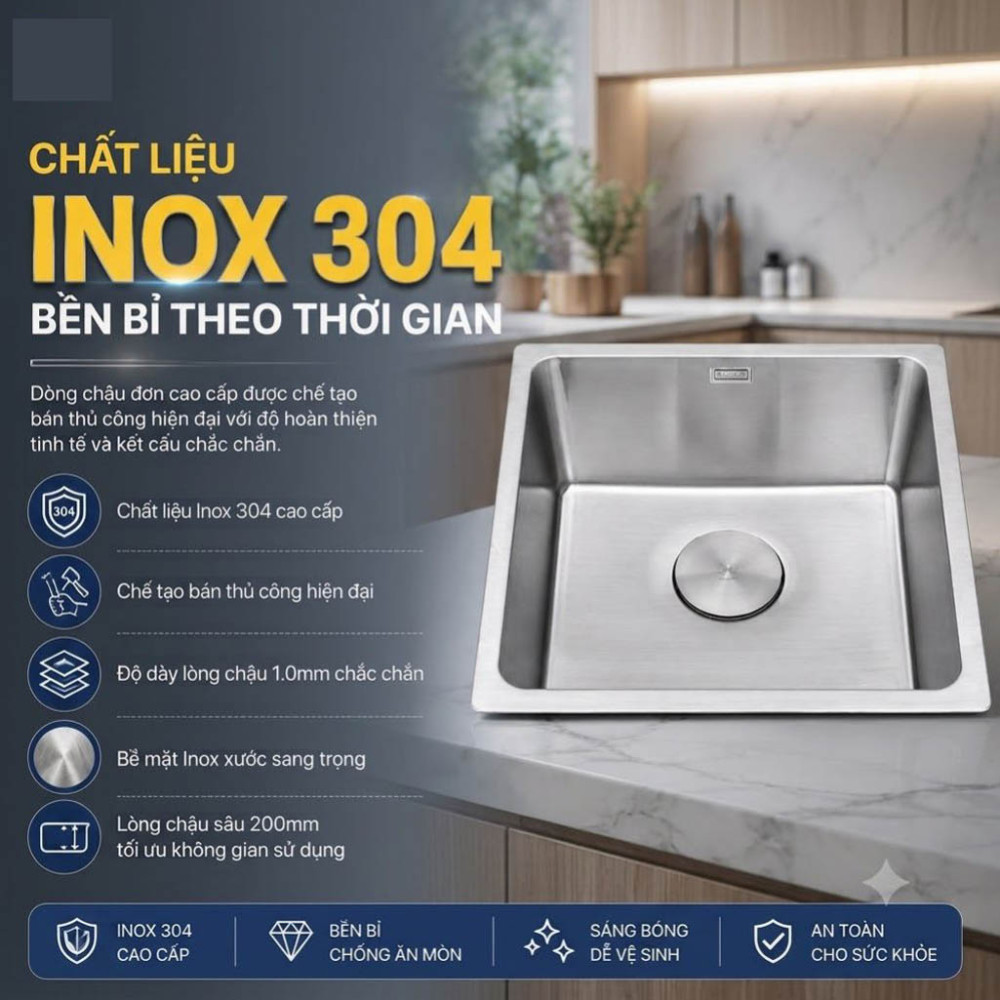 Chậu rửa chén 1 hố inox 304 Malloca MS6054 - Hàng chính hãng