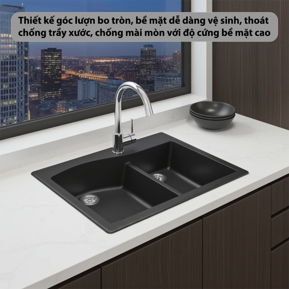 Chậu rửa đá đôi Kaff GRANITE KF-7948SJ - Hàng chính hãng