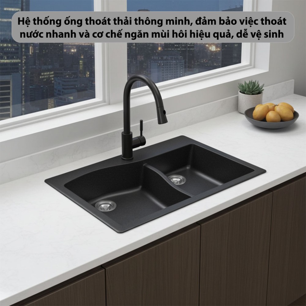 Chậu rửa đá đôi Kaff GRANITE KF-7948SJ - Hàng chính hãng