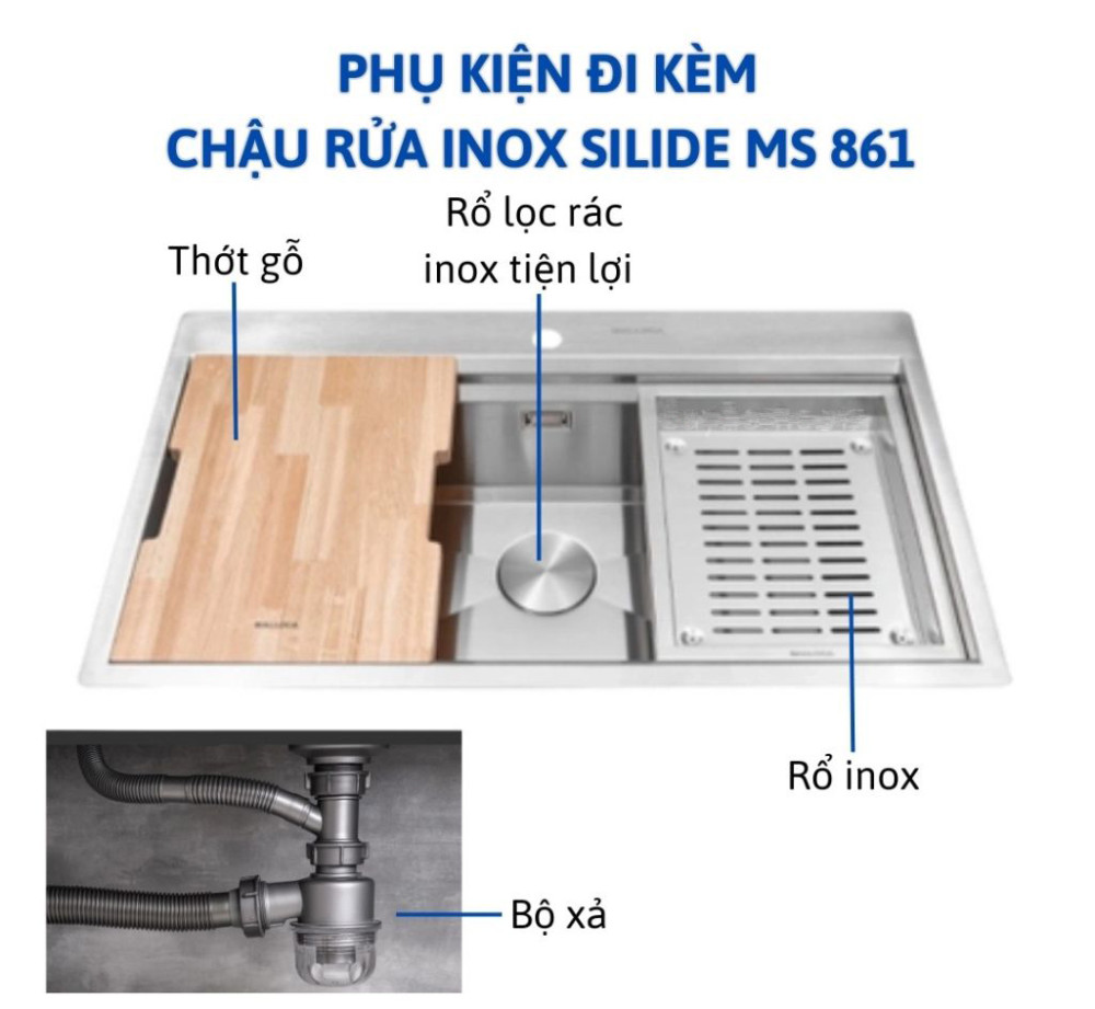Các phụ kiện đi kèm của chậu rửa chén Malloca MS 861
