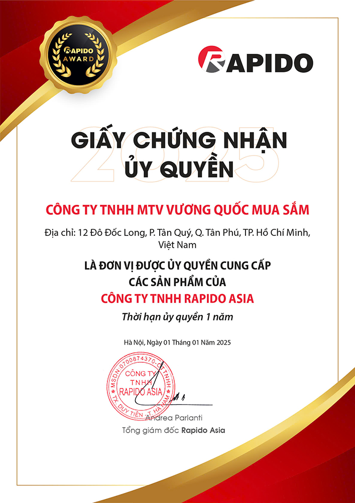 Chứng nhận King Shop là đại lý ủy quyền của thương hiệu Rapido