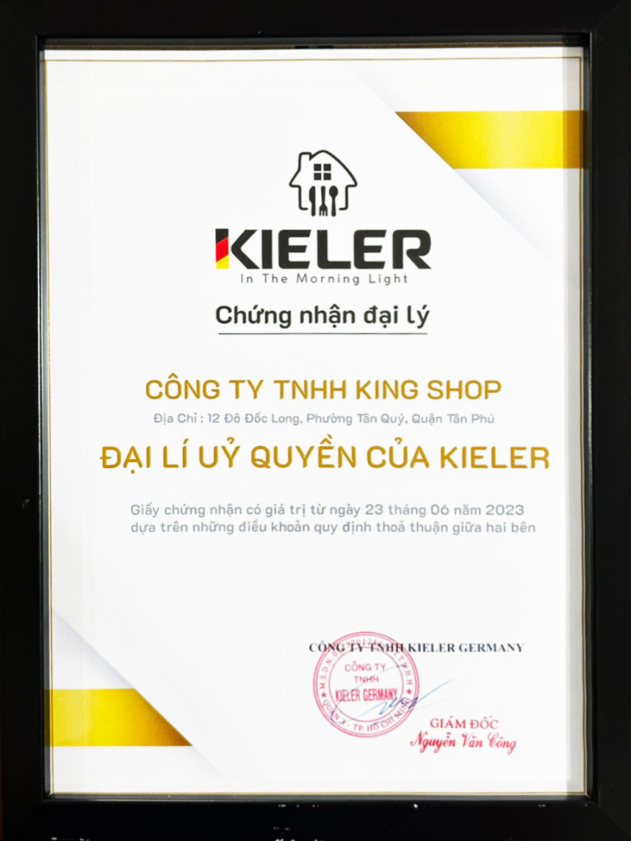 Chứng nhận King Shop là đại lý ủy quyền Kieler