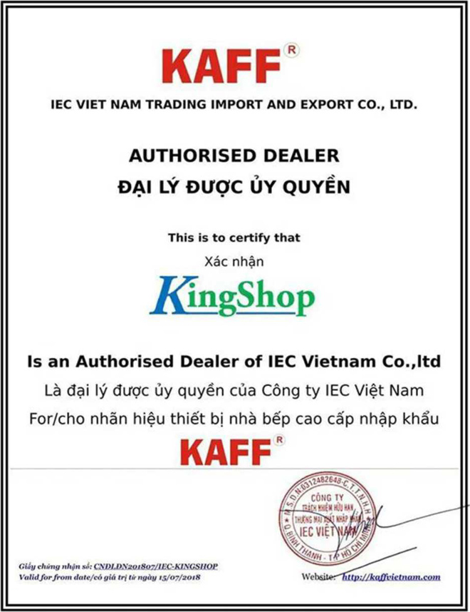 Chứng nhận King Shop là đại lý ủy quyền phân phối thương hiệu KAFF