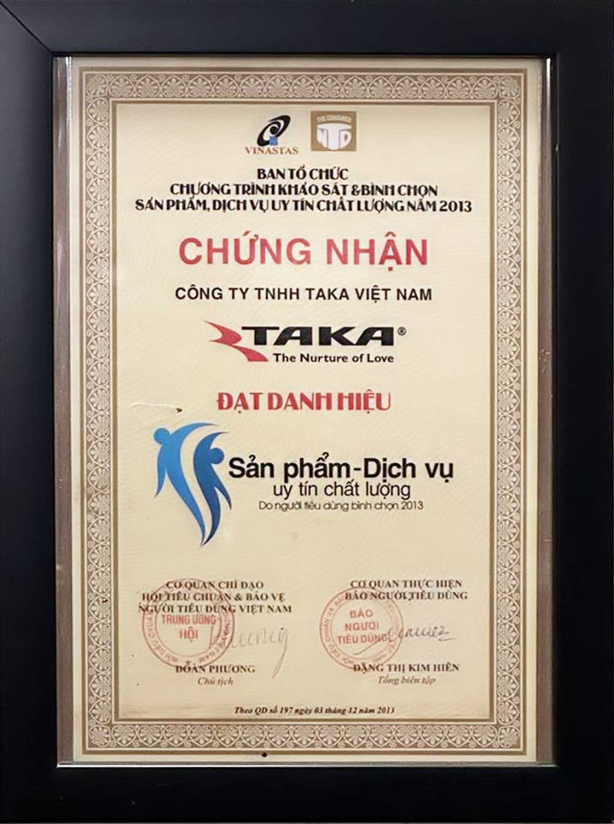 Taka đạt danh hiệu Sản phẩm - Dịch Vụ uy tín chất lượng