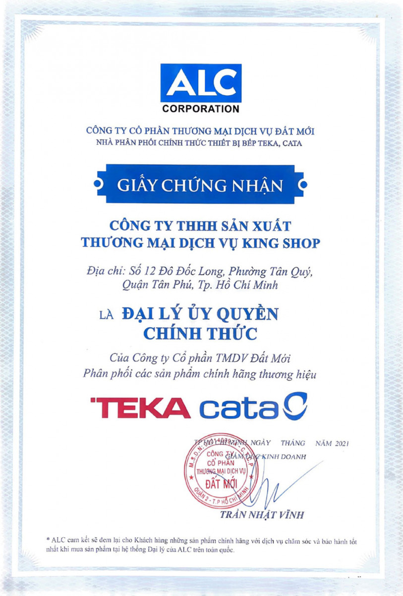 Chứng nhận King Shop phân phối Teka Cata