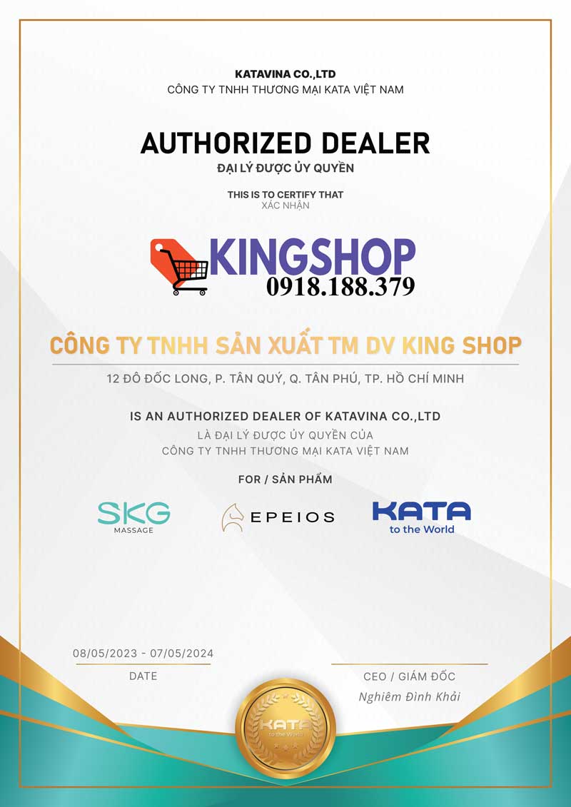 Chứng nhận King Shop là đại lý ủy quyền phân phối SKG EPEIOS KATA