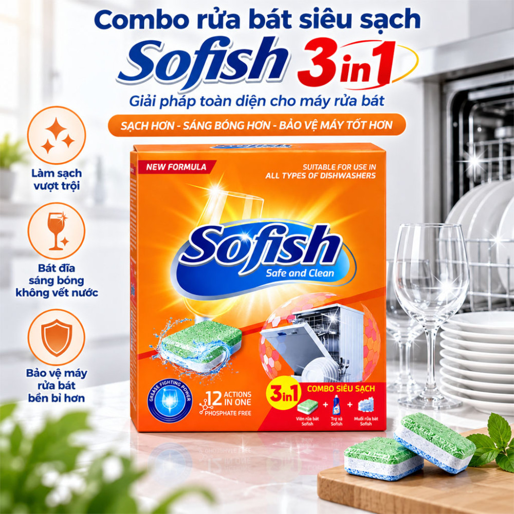 Combo rửa bát siêu sạch Sofish 3 in 1 - Hàng chính hãng