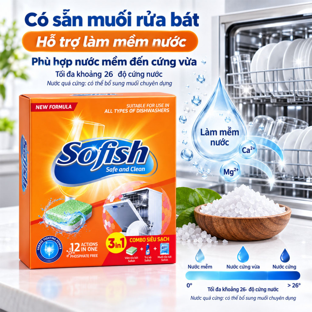 Combo rửa bát siêu sạch Sofish 3 in 1 - Hàng chính hãng