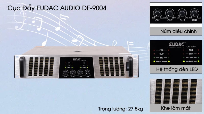 Cục đẩy công suất Eudac Audio DE-9004 có thiết kế tỉ mỉ, đẹp mắt