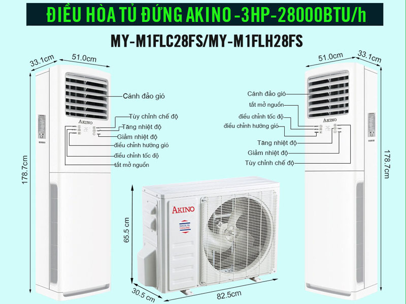 Kích thước của điều hòa tủ đứng Akino MY-M1FLC28FS / MY-M1FLCH8FS