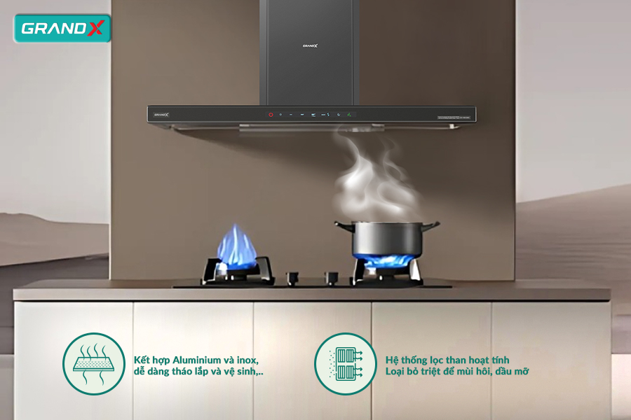 Hút mùi áp tường chữ T GrandX GX H90T69G - Hàng chính hãng
