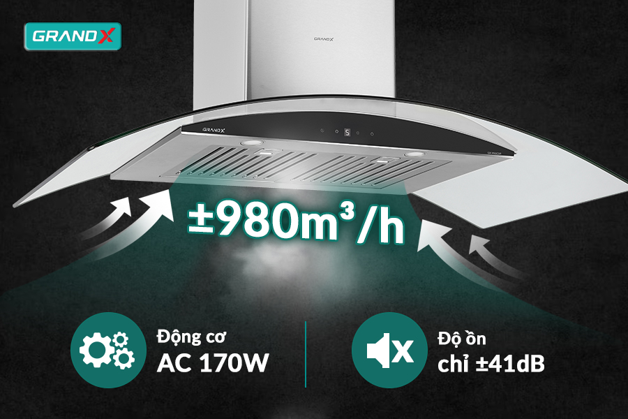 Hút mùi kính cong áp tường ( AC) Grandx GX H90C55 - Hàng chính hãng