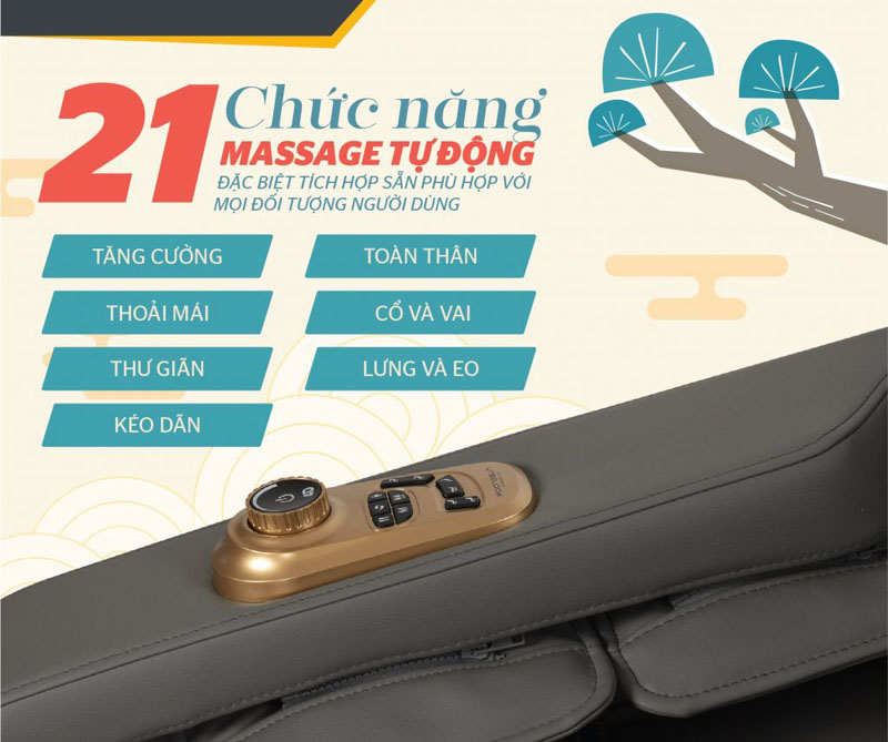 21 chương trình massage tự động chuyên nghiệp được cài đặt sẵn là sự sắp xếp khoa học