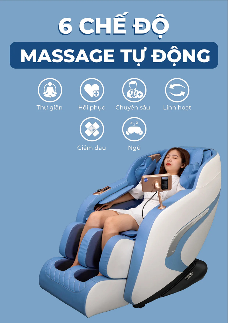 Máy có 6 bài massage tự động và 6 bài massage thủ công