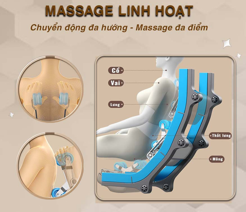 Massage linh hoạt khắp các vùng trên cơ thể, lưu thông máu tốt hơn