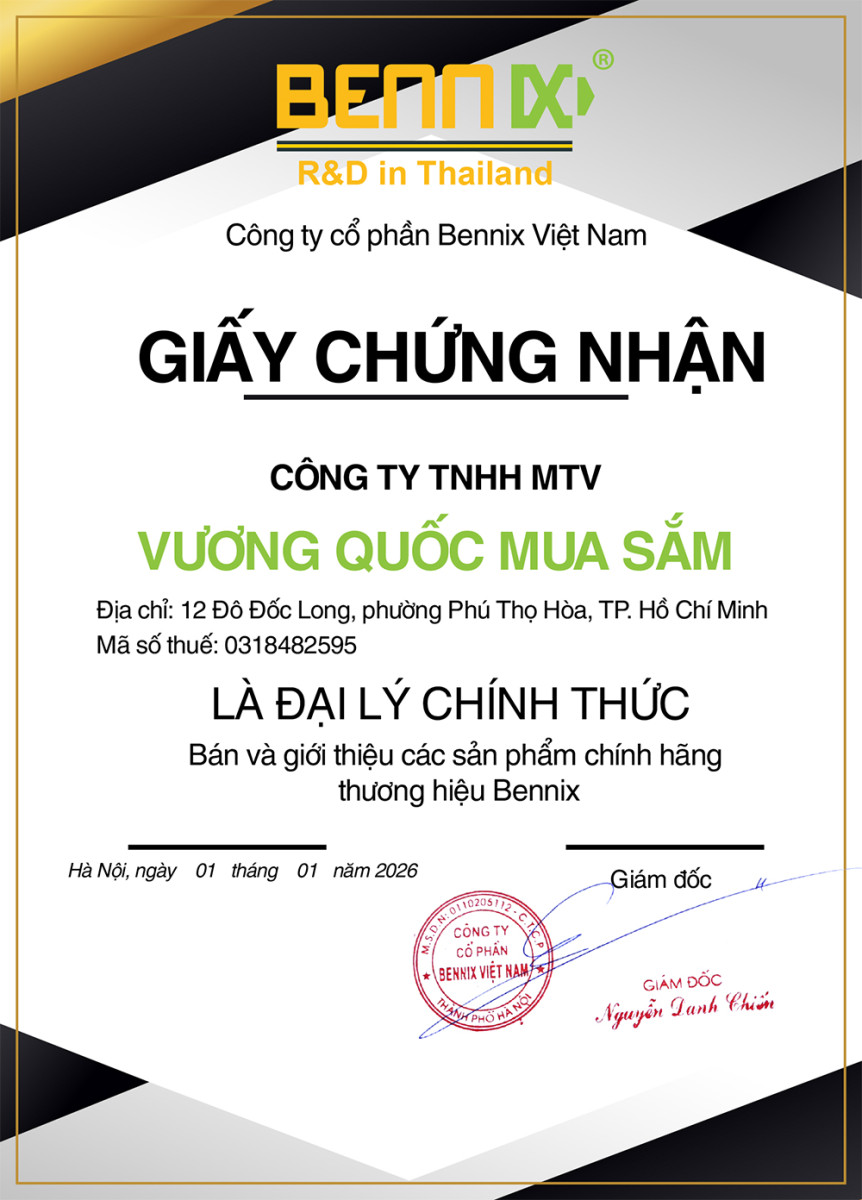 Chứng nhận đại lý chính hãng của Bennix