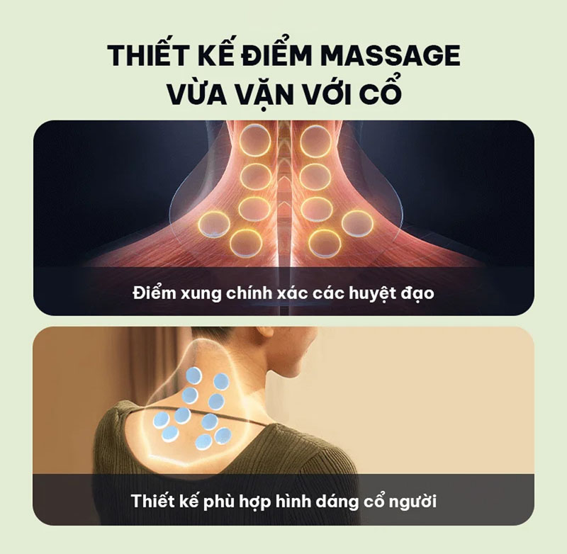 10 đầu massage bao phủ vùng cổ vai gáy, điểm xung chính xác các huyệt đạo