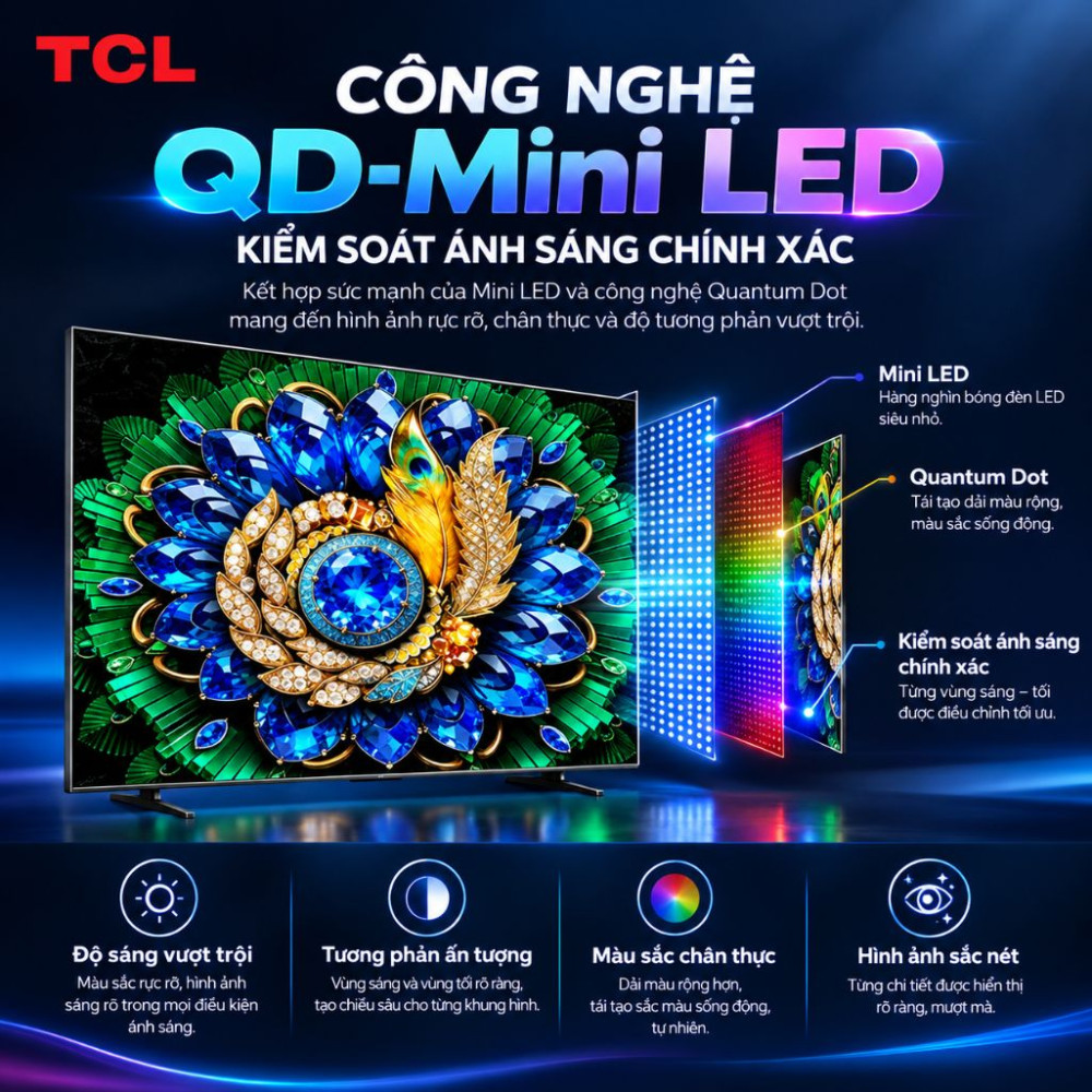 Google tivi QD-Mini LED TCL 4K 55 inch 55A400M - Hàng chính hãng