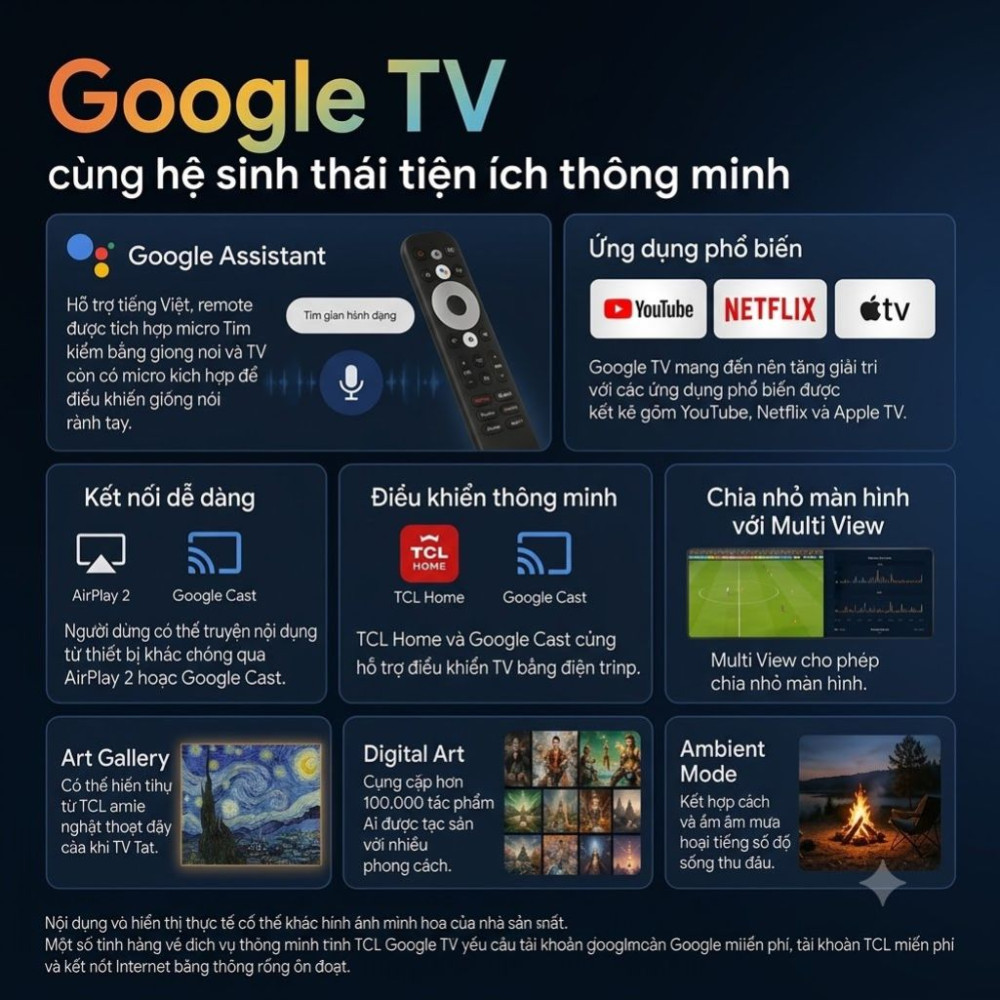 Google tivi QLED TCL 4K 55 inch 55T6D - Hàng chính hãng