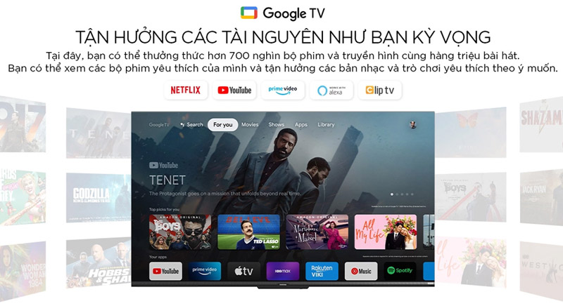 Hệ điều hành Google TV giao diện thân thiện người dùng, sở hữu kho ứng dụng phong phú 