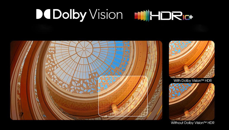 Công nghệ HDR10+/ Dolby Vision IQ và bộ xử lý  4 nhân 4K cho chất lượng hình ảnh sắc nét,
