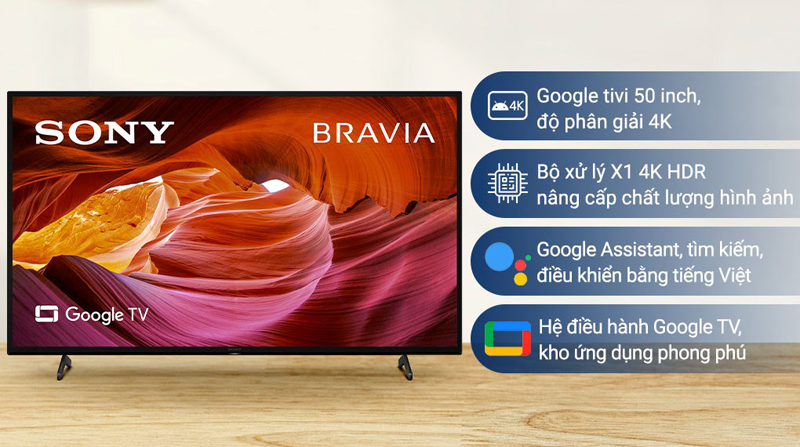 Tính năng nổi bật của google tivi Sony 4K 50 inch KD-50X75K