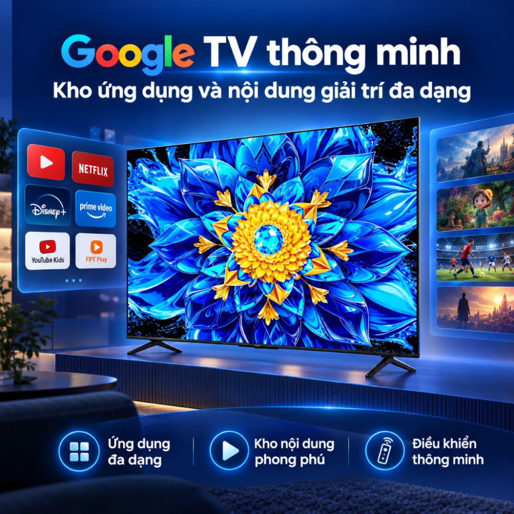 Google tvi QD-Mini LED TCL 4K 65 inch 65P8LS - Hàng chính hãng