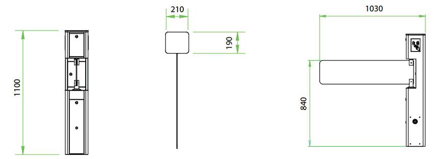 Kích thước của hàng rào Swing Barrier bán tự động ZKTeco SBT1022S