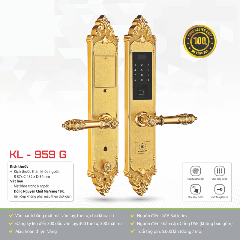 Thông số kỹ thuật của khóa điện tử thông minh Kassler KL-959G