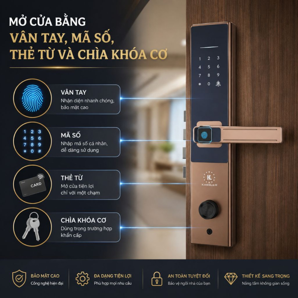 Khóa vân tay Kassler KL-567 CNC Copper - Hàng chính hãng