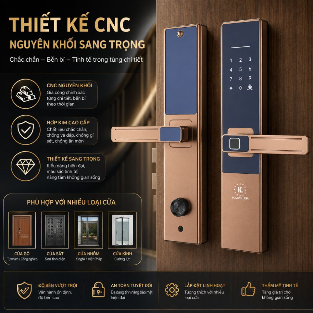 Khóa vân tay Kassler KL-567 CNC Copper - Hàng chính hãng