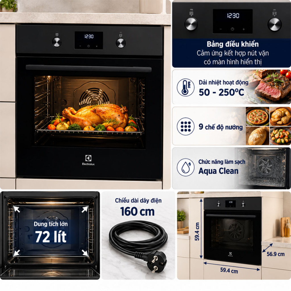 Lò nướng âm Electrolux KOIGE00H2 72 lít - Hàng chính hãng