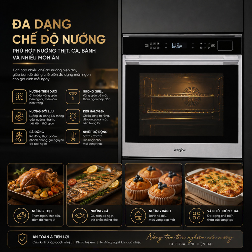  Lò nướng âm tủ Whirlpool AKZ97891IXAUS - 73 lít - Hàng chính hãng