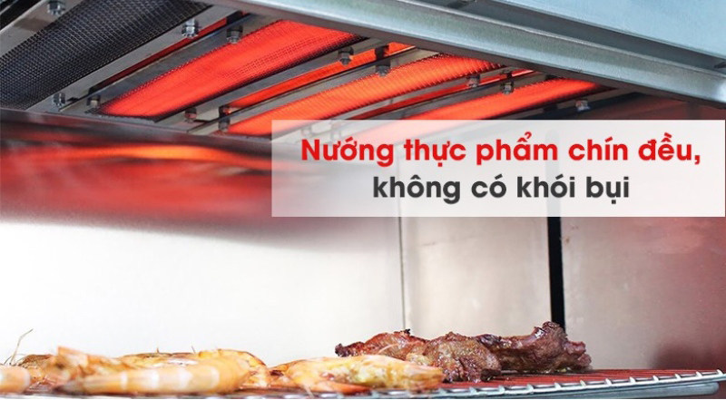 Đầu đốt hồng ngoại giúp thực phẩm chín đều, thơm ngon