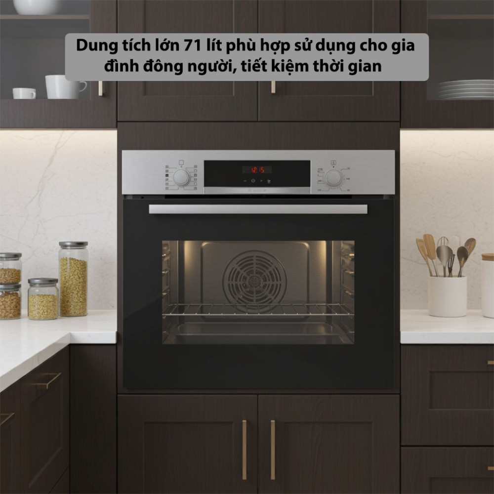 Lò nướng kèm hấp Bosch HQA574ES3 Serie 4 - 71 lít dung tích phù hợp gia đình đông người