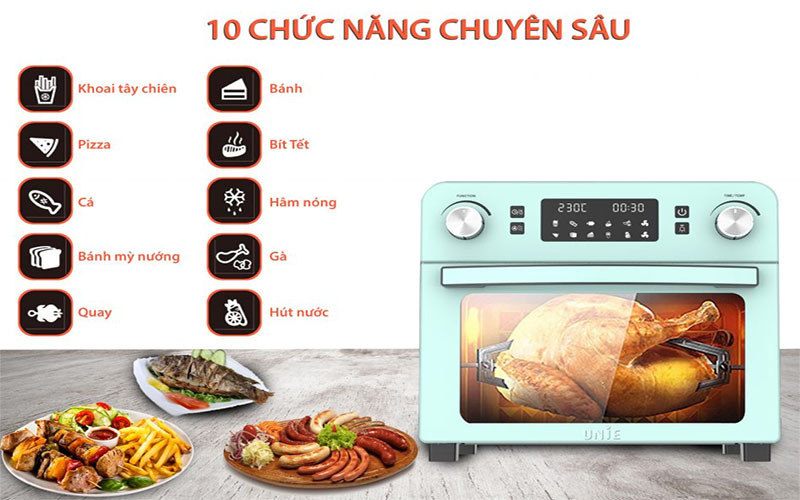 10 chức năng của Lò nướng kiêm nồi chiên không dầu Unie Q36