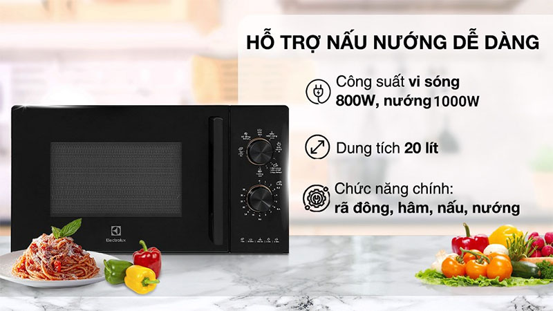 Công suất và dung tích của Lò vi sóng có nướng Electrolux EMG20K22B