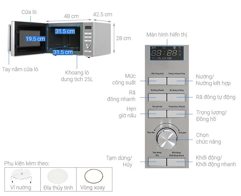 Tổng thể lò vi sóng có nướng Galanz D90D25ETL-ZWA