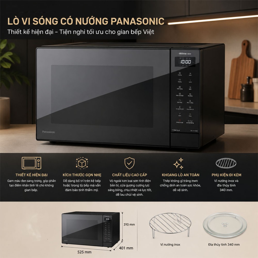 Lò vi sóng kết hợp nướng Inverter Panasonic NN-GT65QBYUE - Hàng chính hãng