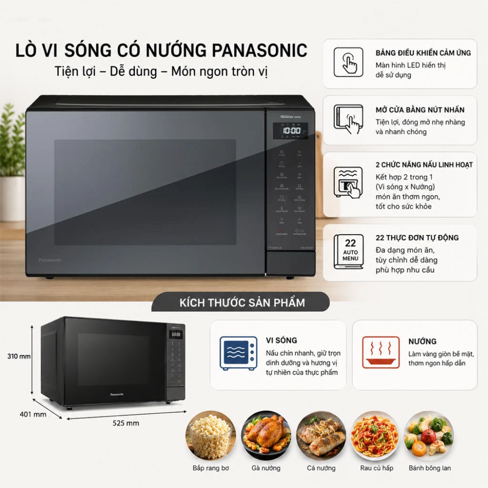 Lò vi sóng kết hợp nướng Inverter Panasonic NN-GT65QBYUE - Hàng chính hãng
