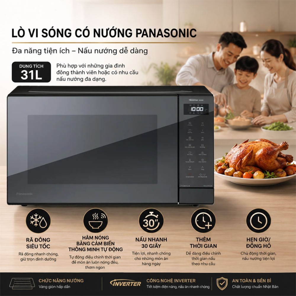 Lò vi sóng kết hợp nướng Inverter Panasonic NN-GT65QBYUE - Hàng chính hãng