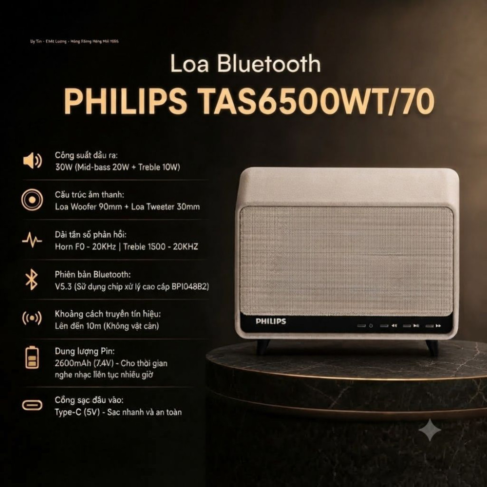 Loa Bluetooth PhilipsTAS6500WT/70 - Hàng chính hãng